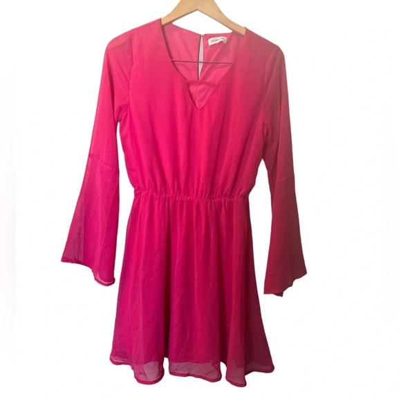 Pink Sugar Lips Fuchsia Long-Sleeve Chiffon Dress with Keyhole Detail - Picture 3 of 3